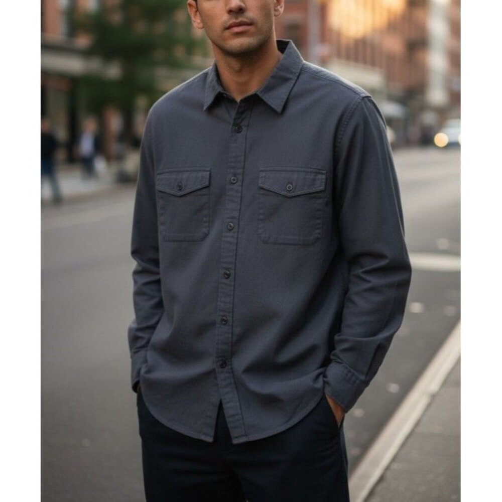 Guess Mens Navy Blue Button-Down Long-Sleeve Shirt S Regular Fit